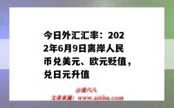 今日外汇汇率：2022年6月9日离岸人民币兑美元、欧元贬值，兑日元升值